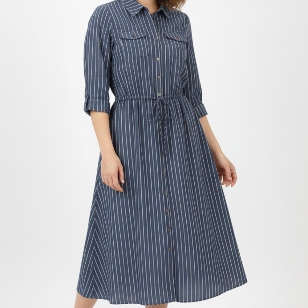 Torrid Womens Blue Stripe Button Front Drawstring Waist Maxi Shirt Dress Size 2